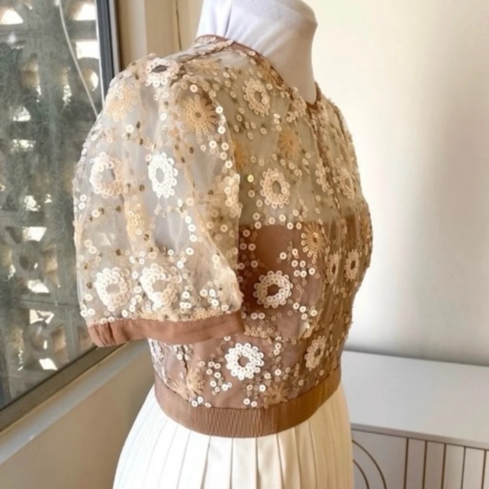 SELF-PORTRAIT NWT Flower Sequin Pleated Maxi Dress - Picture 9 of 11